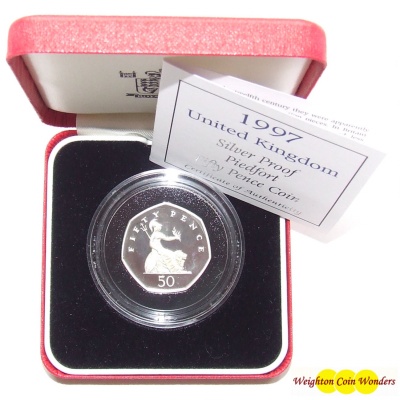1997 Silver Proof PIEDFORT Fifty Pence Coin